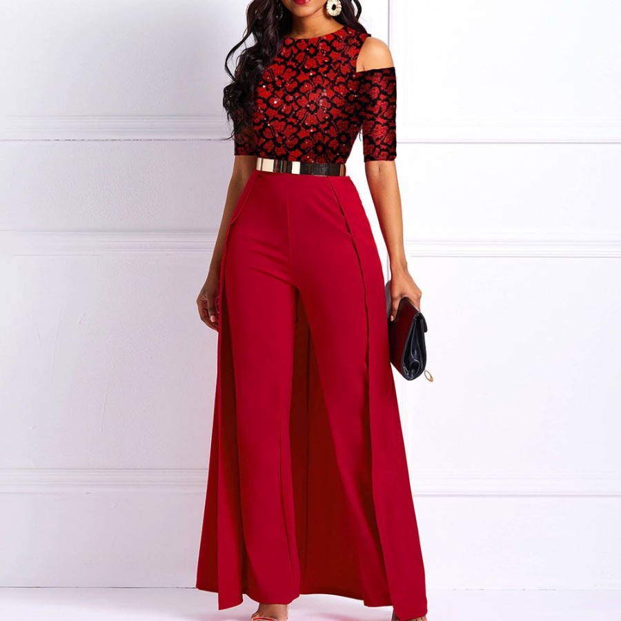 Women ericdress | Ericdress Swallowtail Fashion Full Length Straight High Waist Jumpsuit Red