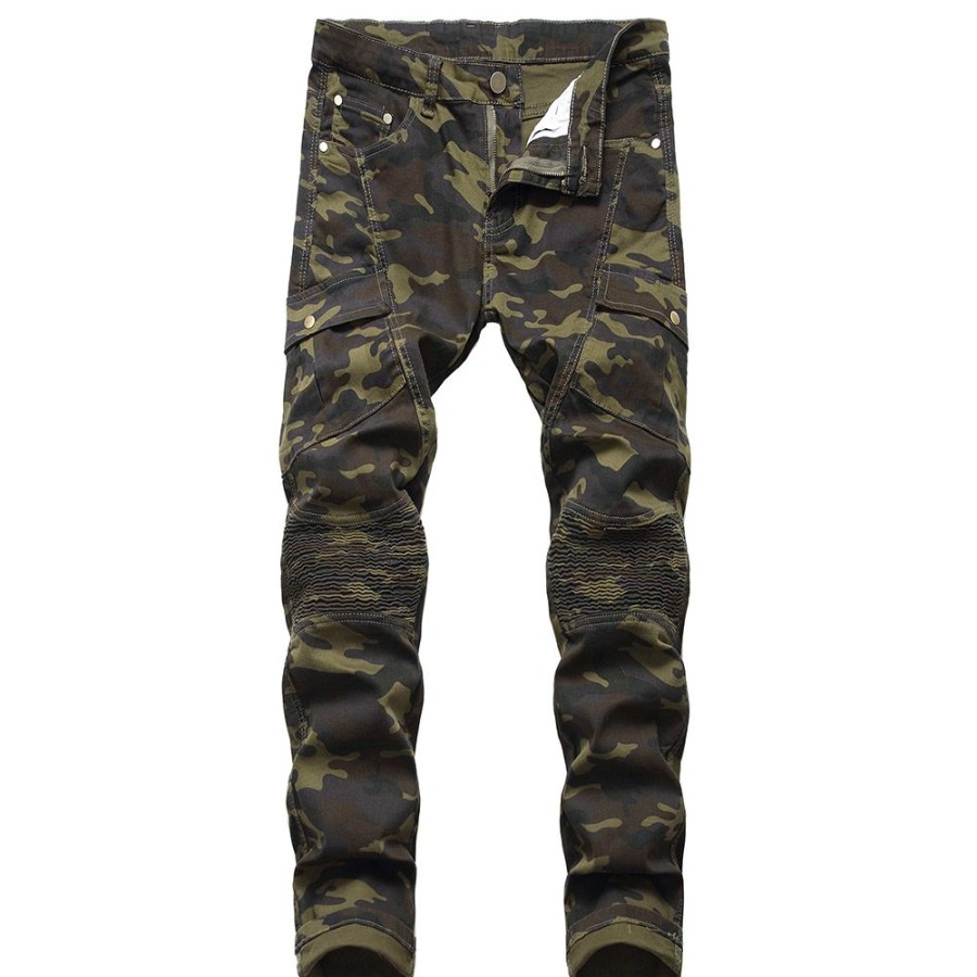 Men ericdress | Ericdress Pleated Straight Camouflage Zipper Mid Waist Casual Pants Army Green