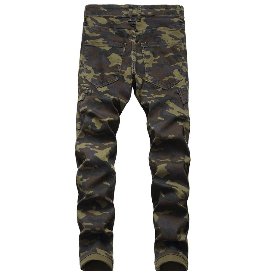 Men ericdress | Ericdress Pleated Straight Camouflage Zipper Mid Waist Casual Pants Army Green