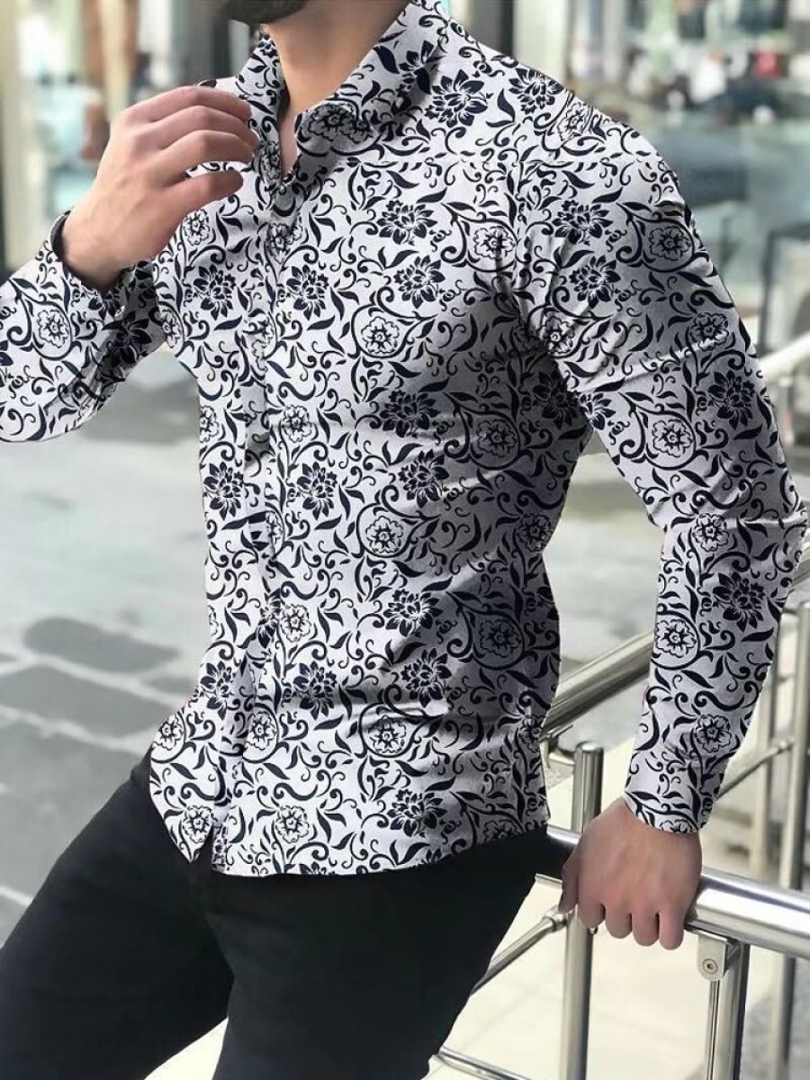 Men ericdress | Ericdress Casual Print Floral Single-Breasted Mens Shirt