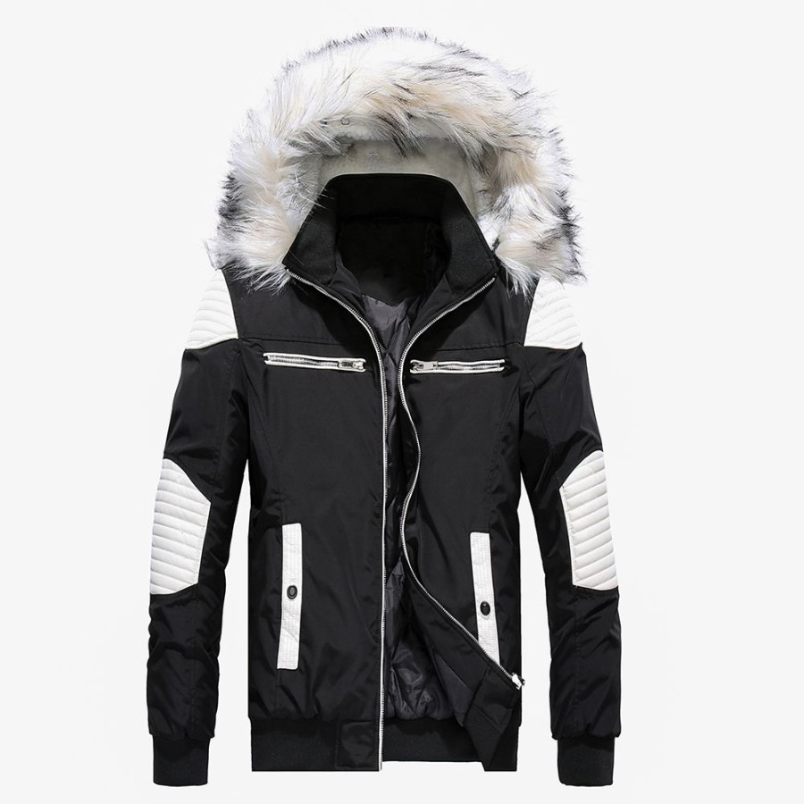 Men ericdress | Slim Patchwork Color Block Zipper Hooded Men'S Down Jacket