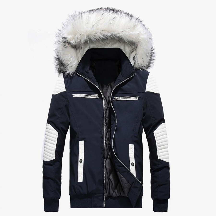 Men ericdress | Slim Patchwork Color Block Zipper Hooded Men'S Down Jacket