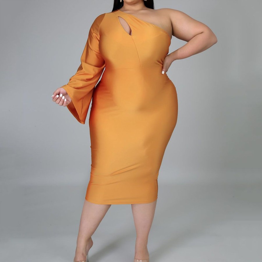 Women ericdress | Ericdress Plus Size Mid-Calf Long Sleeve Hollow Sexy High Waist Dress