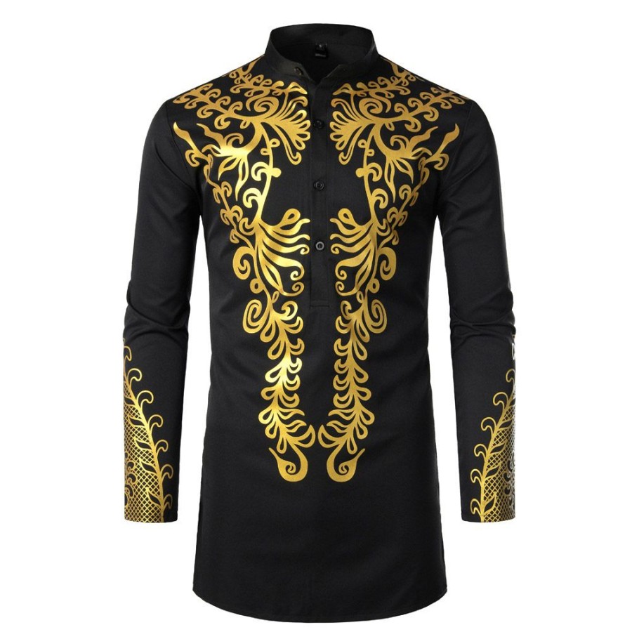 Men ericdress | Ericdress African Fashion Stand Collar Dashiki Slim Mens Shirt