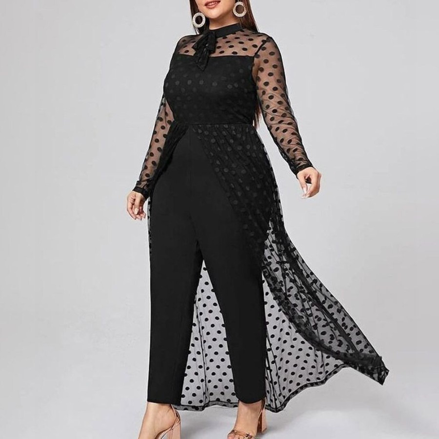 Women ericdress | Ericdress Plus Size Patchwork Fashion Full Length Slim High Waist Jumpsuit Black