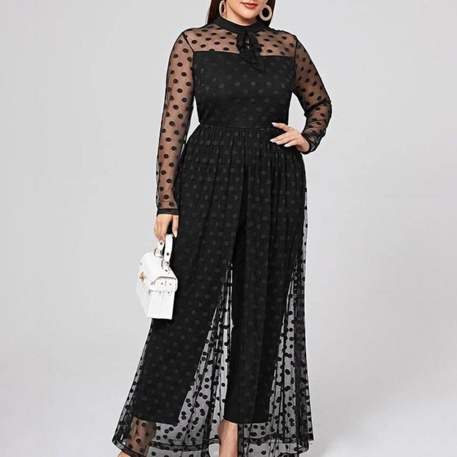 Women ericdress | Ericdress Plus Size Patchwork Fashion Full Length Slim High Waist Jumpsuit Black