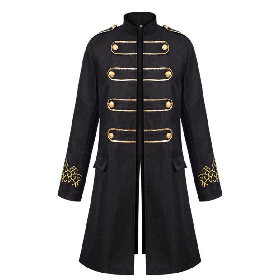 Men ericdress | Ericdress Embroidery Stand Collar Long Fashion Single Men'S Trench Coat