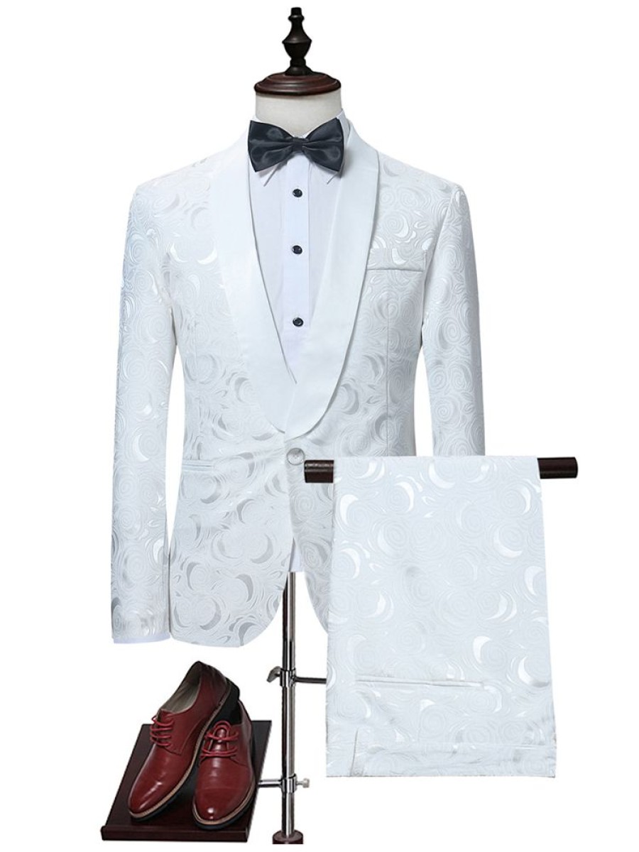 Men ericdress | Ericdress Print Fit Men'S Suit White