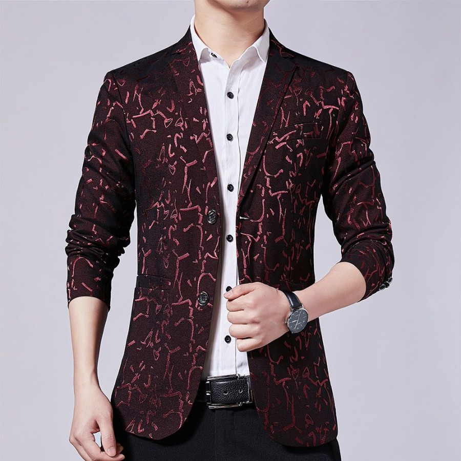 Men ericdress | Ericdress Notched Lapel Korean Print Blazer