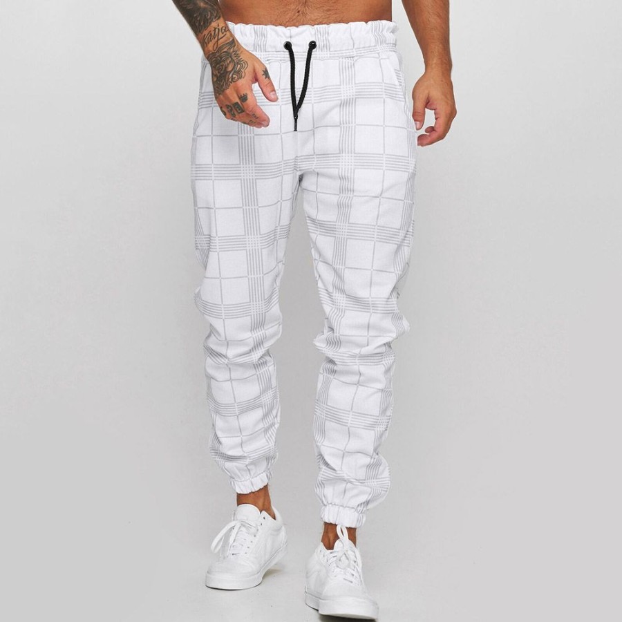 Men ericdress | Ericdress Pencil Pants Print Plaid Lace-Up Casual Casual Pants