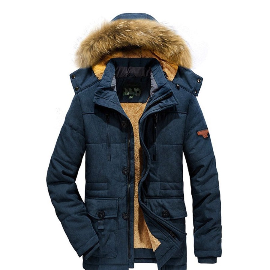 Men ericdress | Ericdress Mid-Length Hooded Pocket Zipper Down Jacket