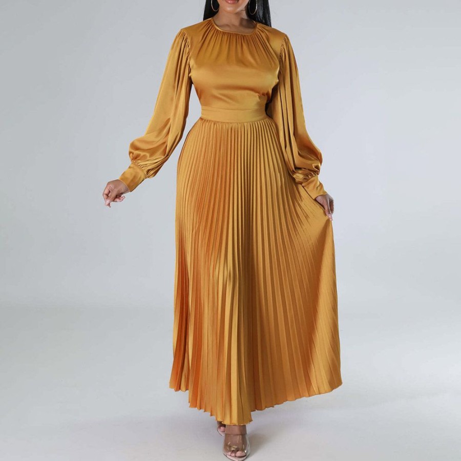 Women ericdress | Ericdress Pleated Round Neck Ankle-Length Pullover Winter Maxi Dress