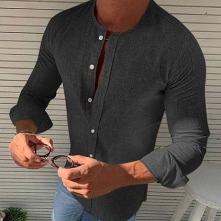 Men ericdress | Ericdress Casual Plain Round Neck Spring Slim Shirt