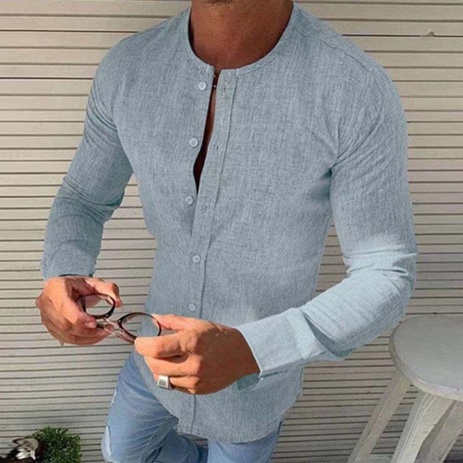 Men ericdress | Ericdress Casual Plain Round Neck Spring Slim Shirt