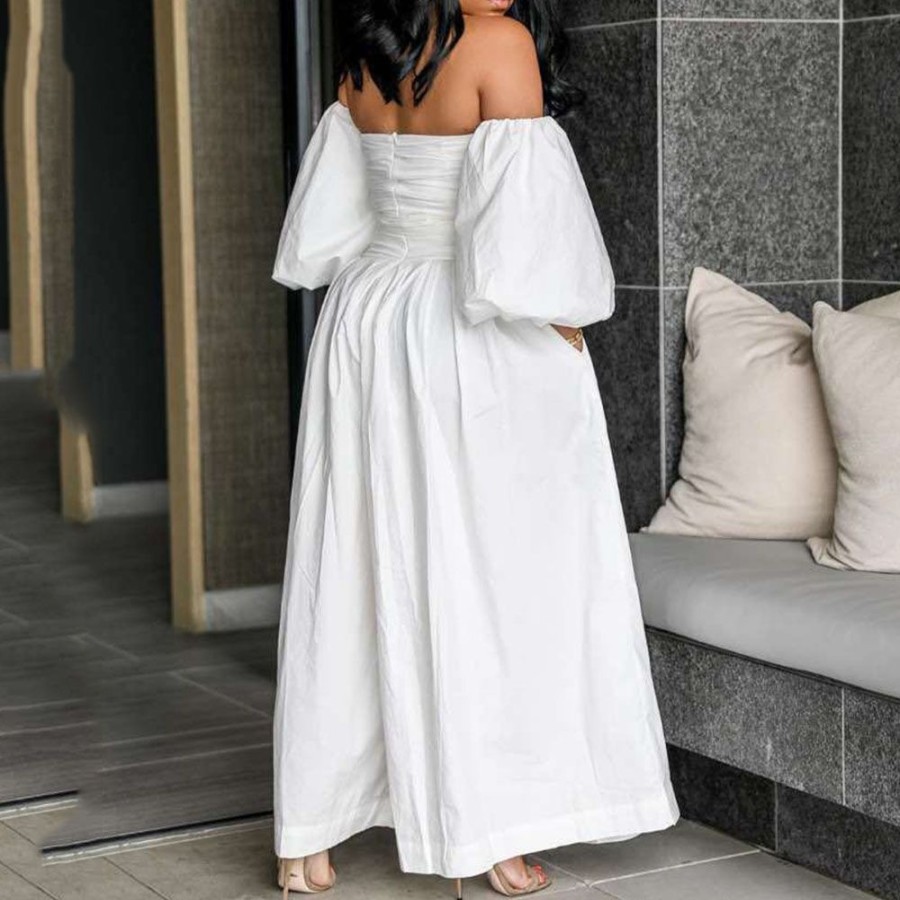 Women ericdress | Ericdress Loose High Waist Off Shoulder Jumpsuit White