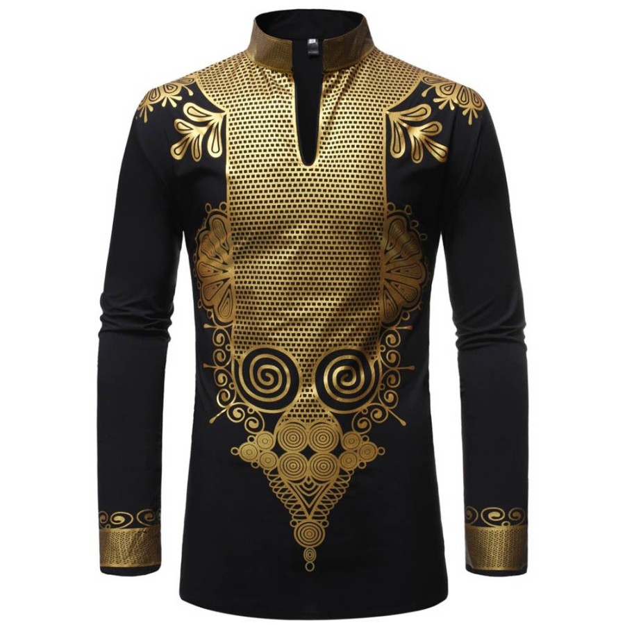 Men ericdress | Ericdress African Fashion Dashiki Stand Collar Print Mens Shirt