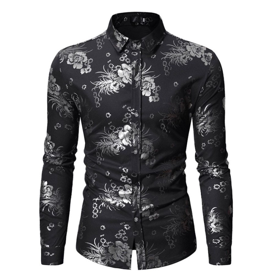 Men ericdress | Ericdress Floral Print Lapel Single-Breasted Mens Shirt