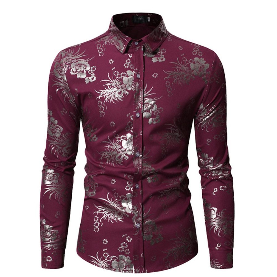 Men ericdress | Ericdress Floral Print Lapel Single-Breasted Mens Shirt