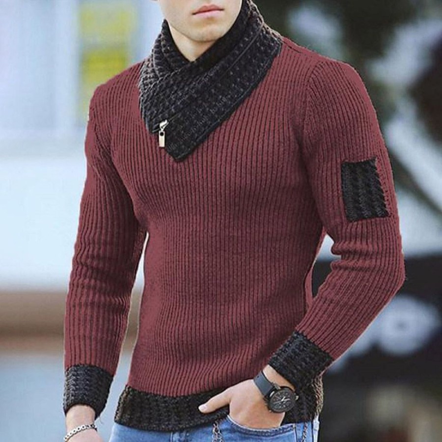 Men ericdress | Ericdress Color Block Patchwork Standard Fashion Slim Sweater