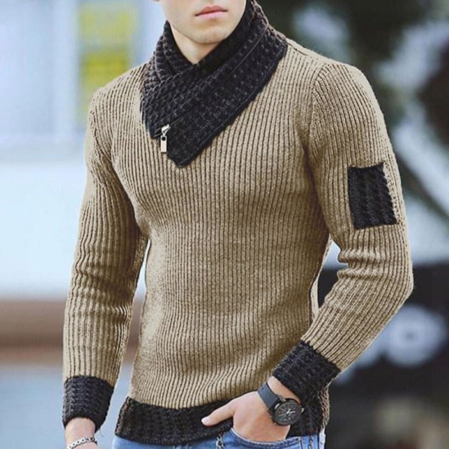 Men ericdress | Ericdress Color Block Patchwork Standard Fashion Slim Sweater