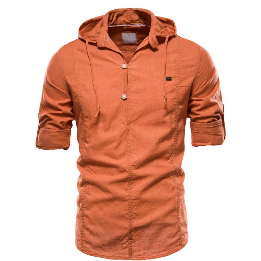 Men ericdress | Ericdress Plain Button Hooded Slim Spring Shirt