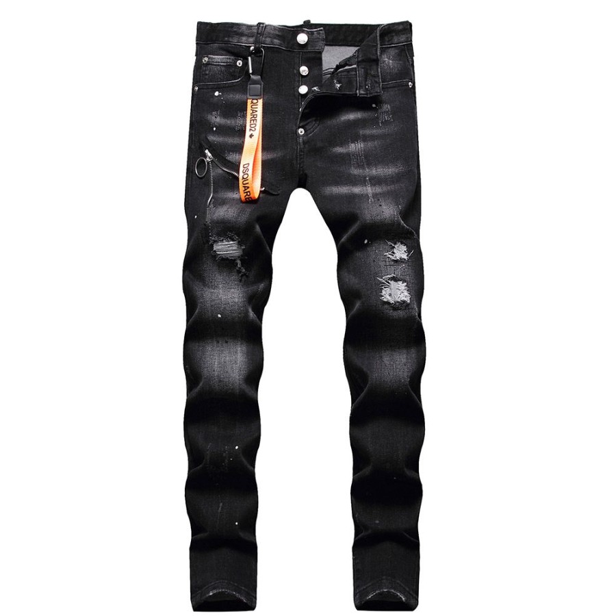 Men ericdress | Ericdress Straight Hole European Button Jeans Black