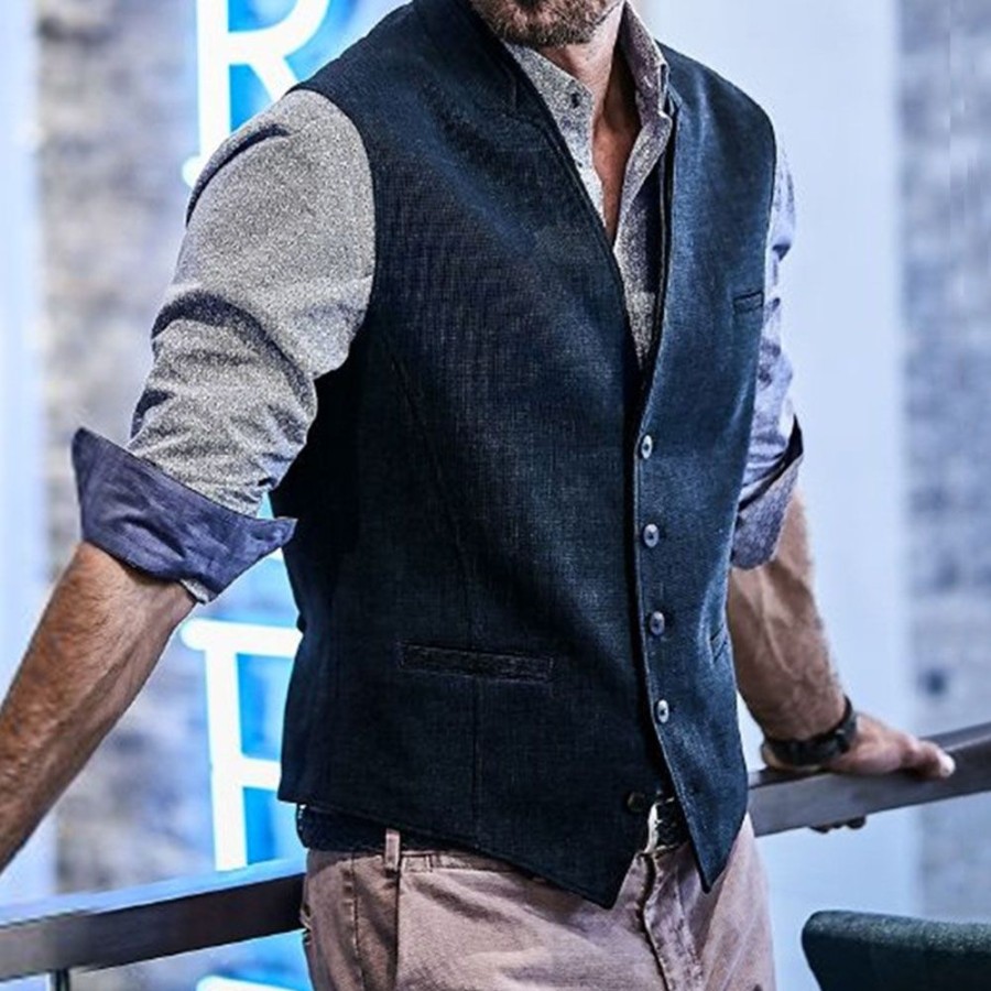 Men ericdress | Ericdress Casual Spring Waistcoat Blue