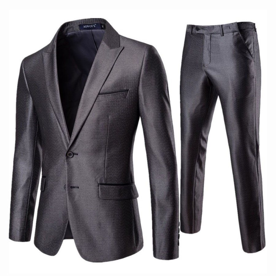 Men ericdress | Ericdress Plain Blazer & Pants Mens Casual Dress Suit Gray