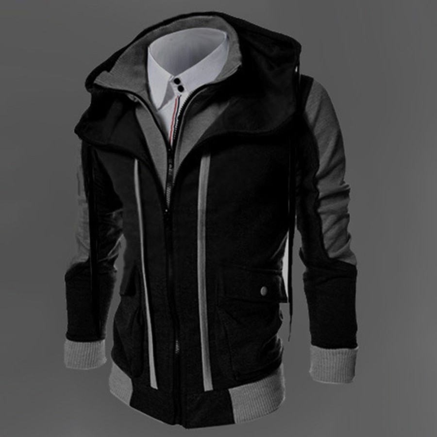 Men ericdress | Ericdress Color Block Double-Layer Zipper Korean Zipper Casual Jacket