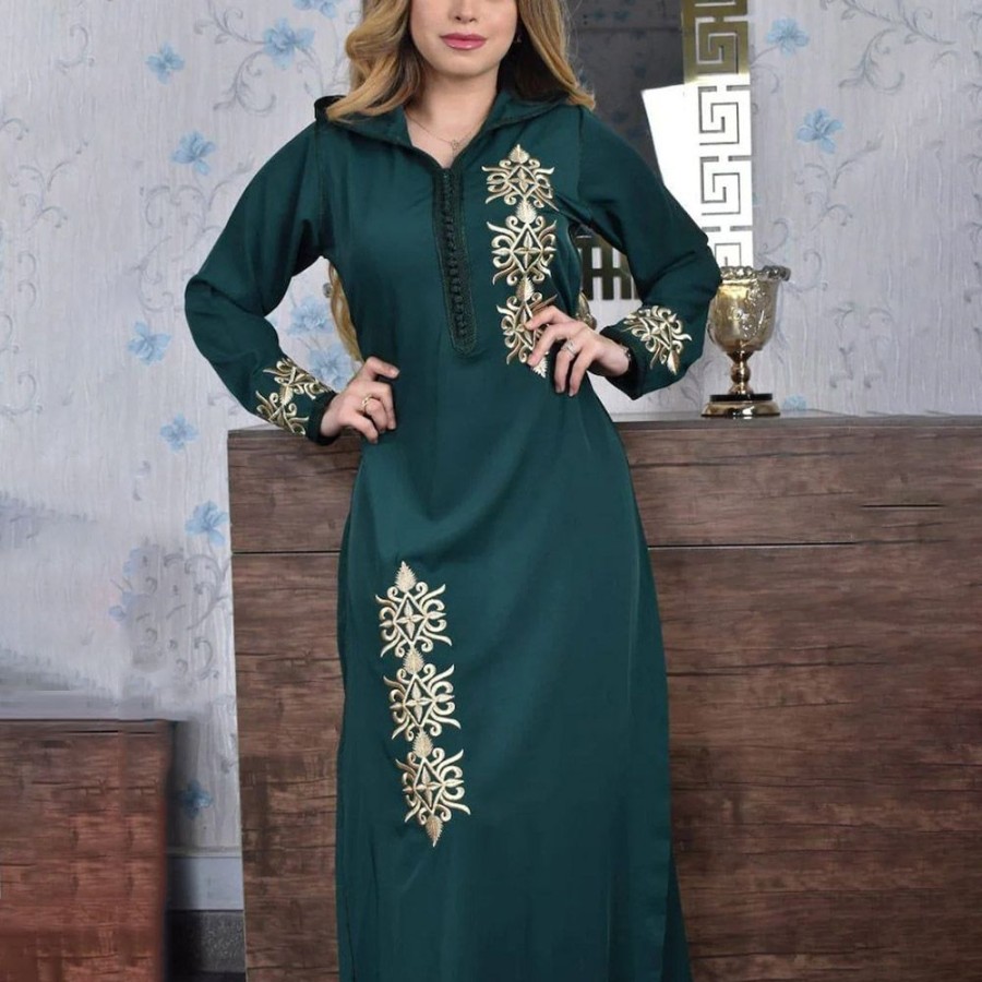 Women ericdress | Ankle-Length Long Sleeve Embroidery Muslim Women'S Dress Green