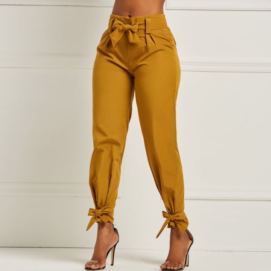 Women ericdress | Ericdress Bowknot Plain Women'S Pencil Pants Brown