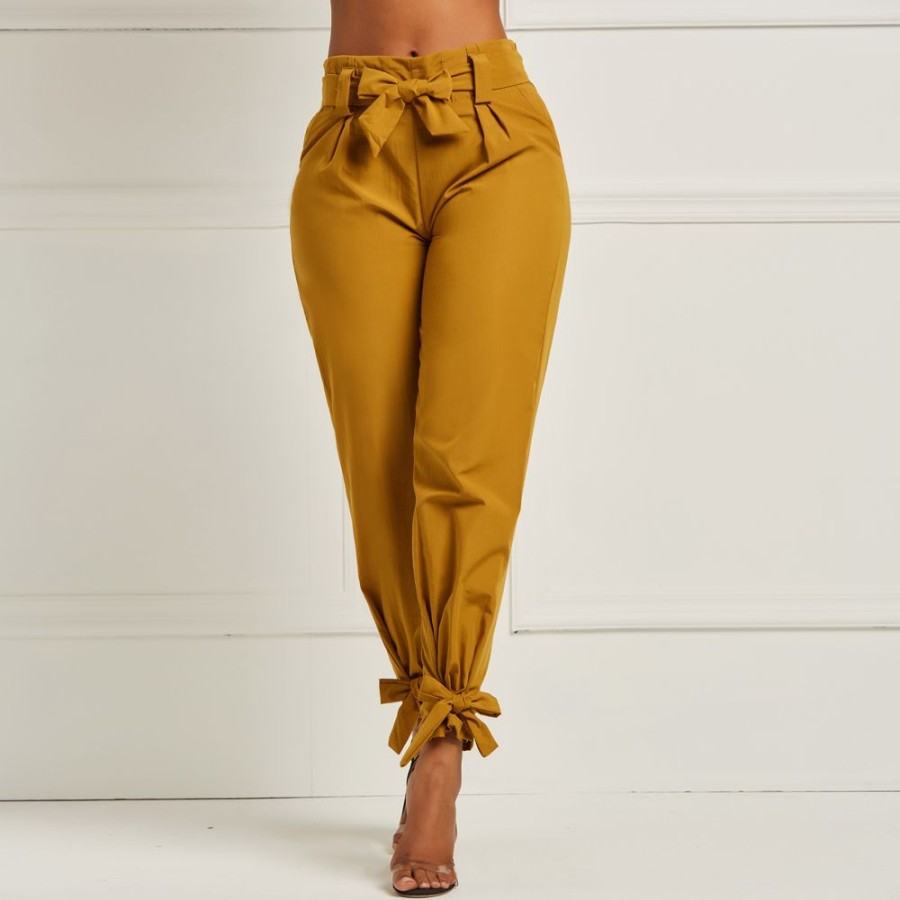 Women ericdress | Ericdress Bowknot Plain Women'S Pencil Pants Brown