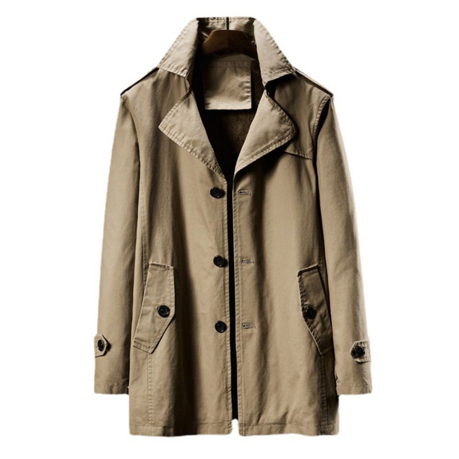 Men ericdress | Ericdress Lapel Mid-Length Plain Korean Winter Trench Coat