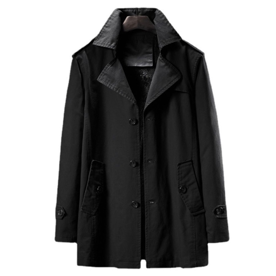 Men ericdress | Ericdress Lapel Mid-Length Plain Korean Winter Trench Coat