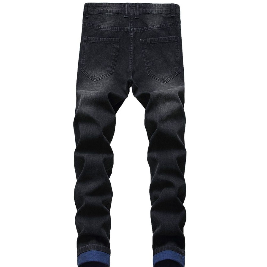 Men ericdress | Ericdress Straight Hole Color Block Mid Waist Zipper Jeans