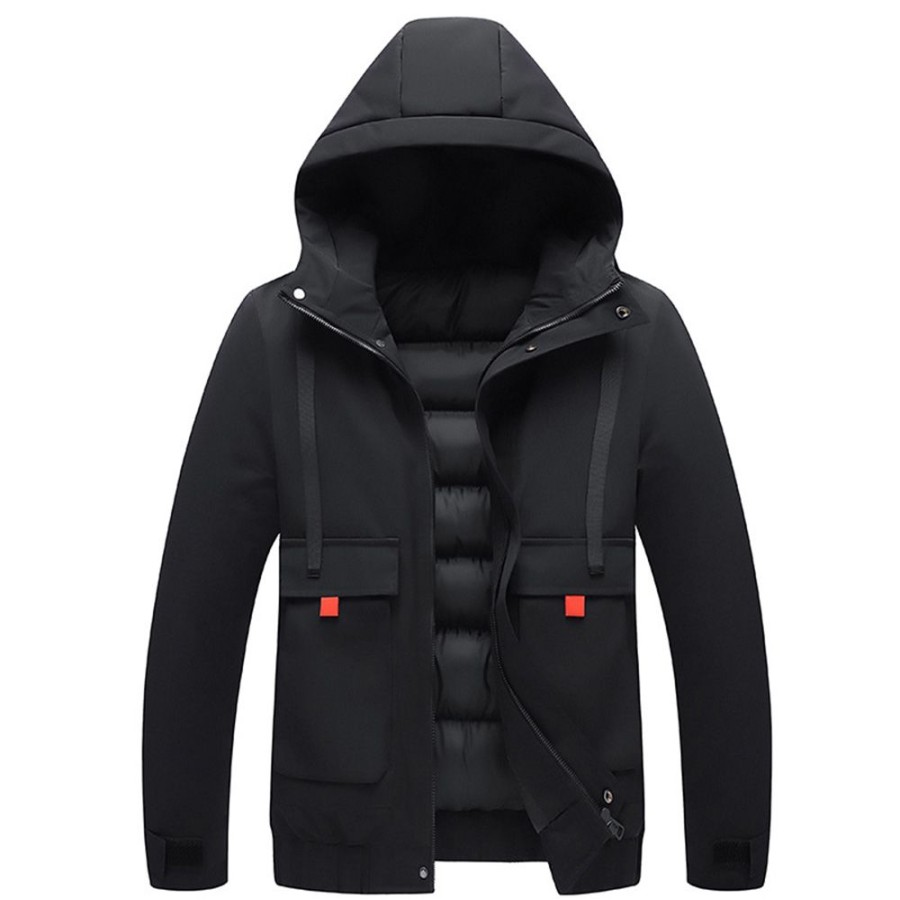 Men ericdress | Ericdress Pocket Hooded Plain Zipper Casual Down Jacket