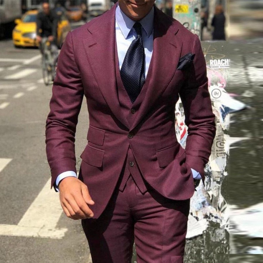 Men ericdress | Ericdress One Button Vest Pocket Men'S Dress Suit Burgundy