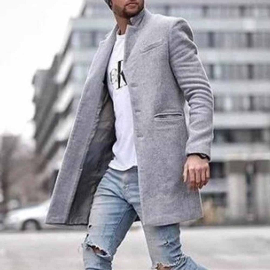 Men ericdress | Mid-Length Pocket Plain Men'S Coat