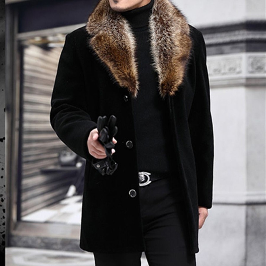 Men ericdress | Notched Lapel Patchwork Mid-Length Single-Breasted Men'S Coat Black