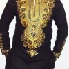 Men ericdress | Ericdress African Fashion Dashiki Color Block Print Mid-Length Slim Men'S Shirt Black