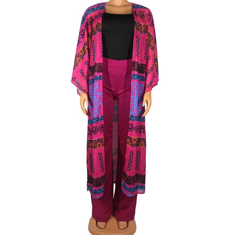 Women ericdress | Ericdress Floral Print African Ethnic Style Straight Women'S Two Piece Sets Purple