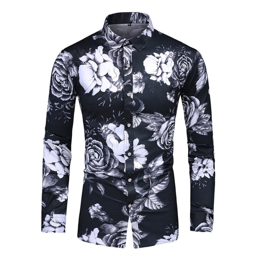 Men ericdress | Ericdress Fashion Print Color Block Lapel Slim Men'S Shirt