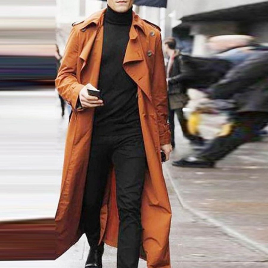 Men ericdress | Ericdress Long Style Button Plain Loose European Men'S Trench Coat Black