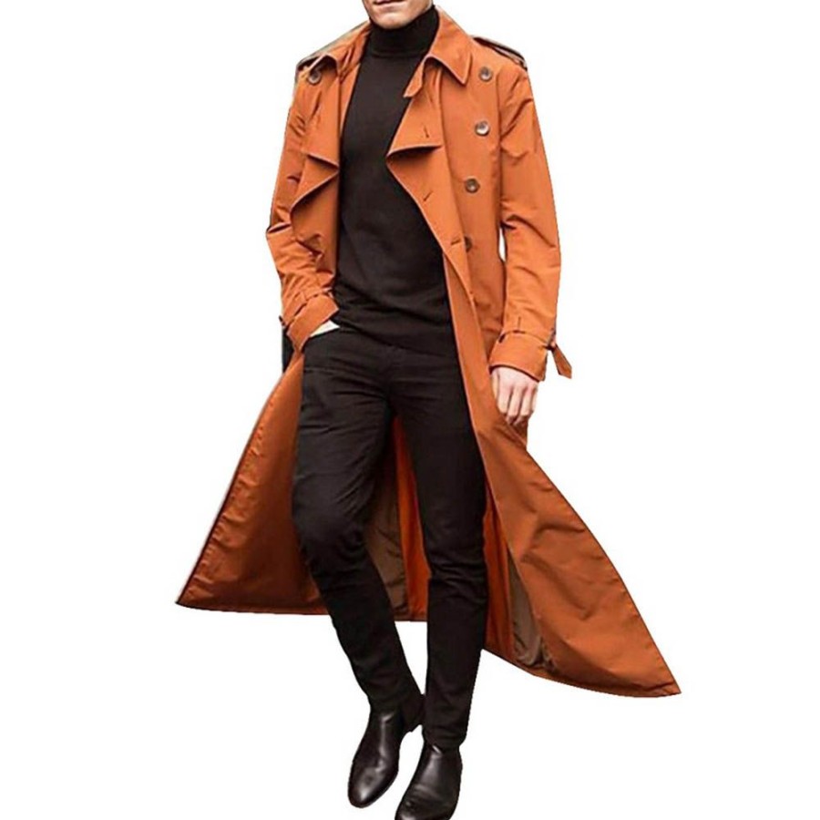 Men ericdress | Ericdress Long Style Button Plain Loose European Men'S Trench Coat Black