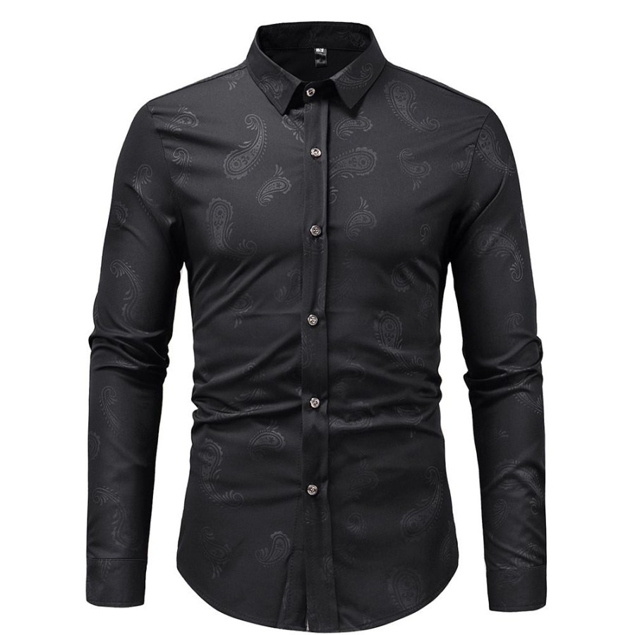 Men ericdress | Ericdress Plain Printed Lapel Button Up Mens Casual Dress Shirts