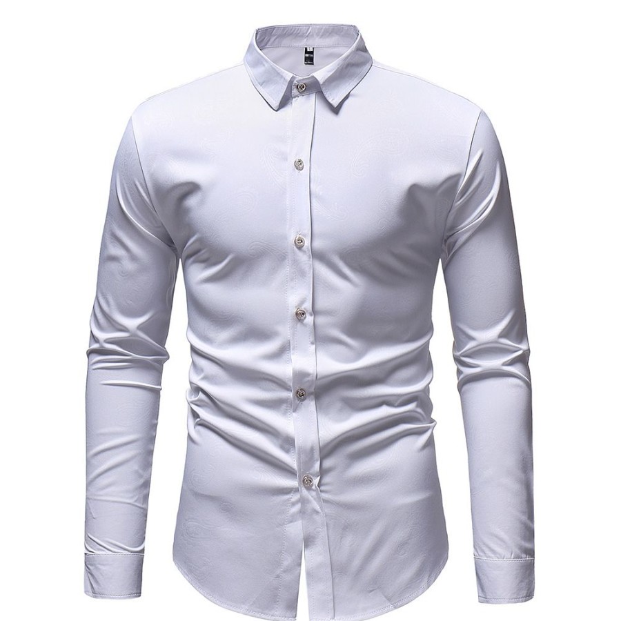 Men ericdress | Ericdress Plain Printed Lapel Button Up Mens Casual Dress Shirts