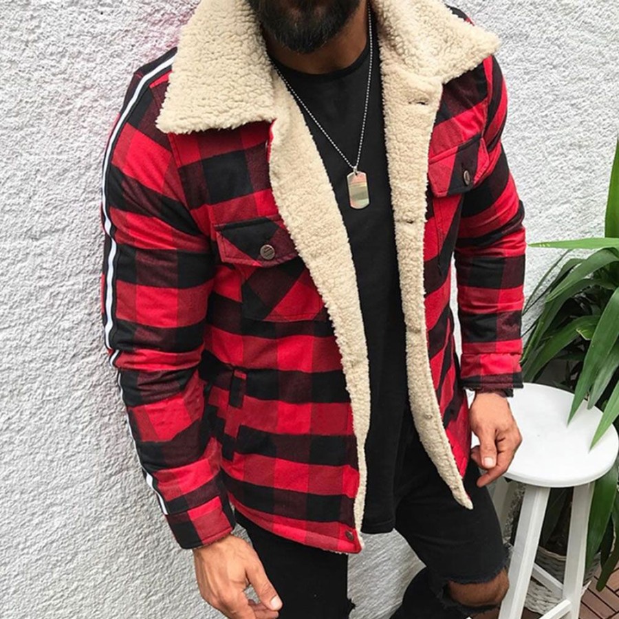 Men ericdress | Ericdress Lapel Pocket Plaid Loose Thick Style Men'S Jacket