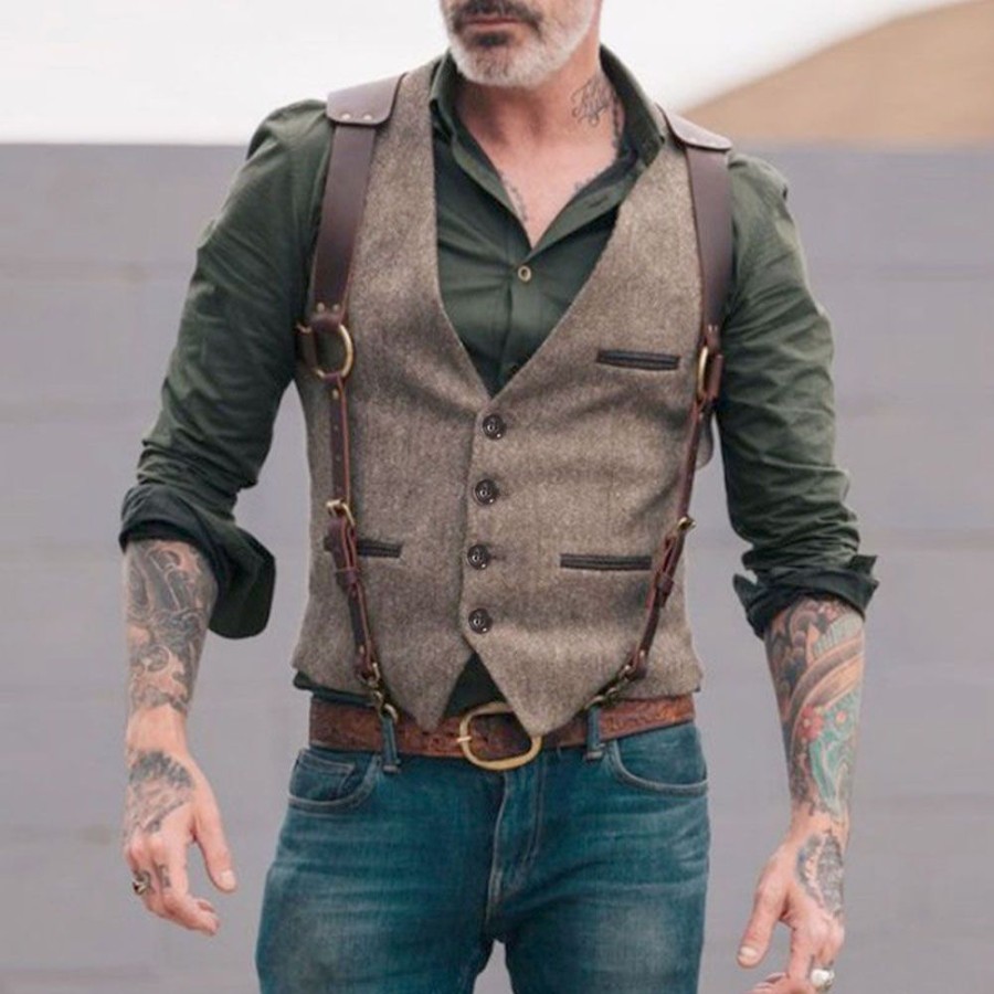 Men ericdress | Ericdress Button Single-Breasted Men'S Waistcoat Coffee