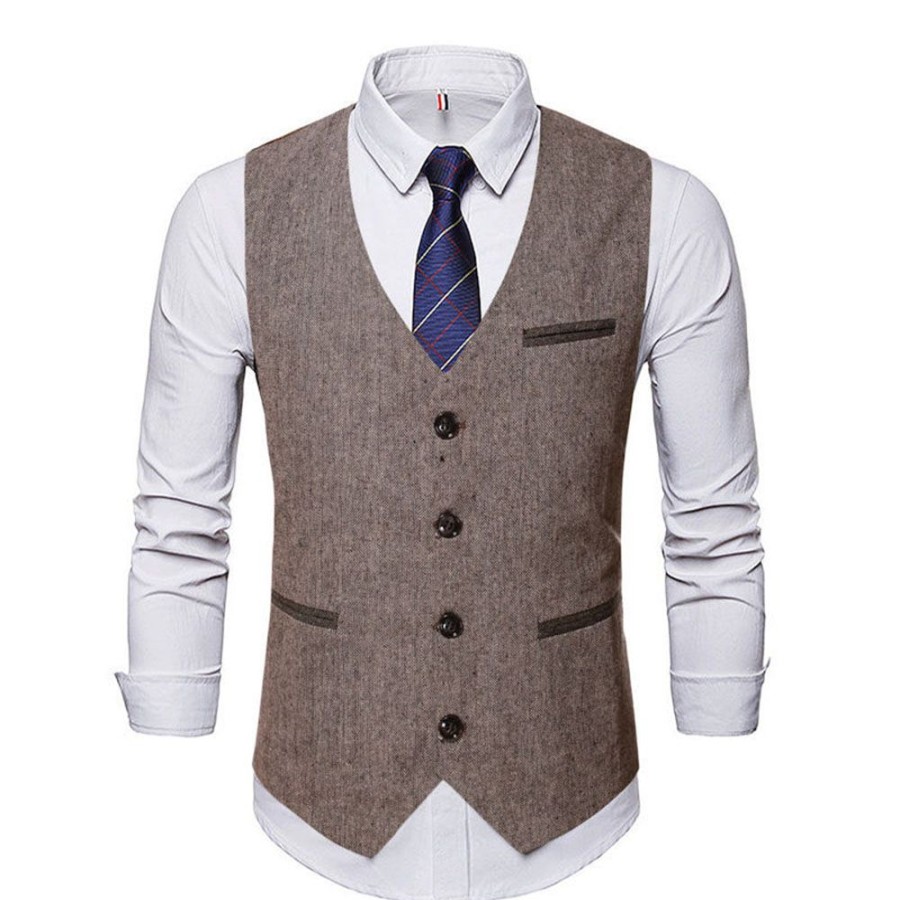 Men ericdress | Ericdress Button Single-Breasted Men'S Waistcoat Coffee