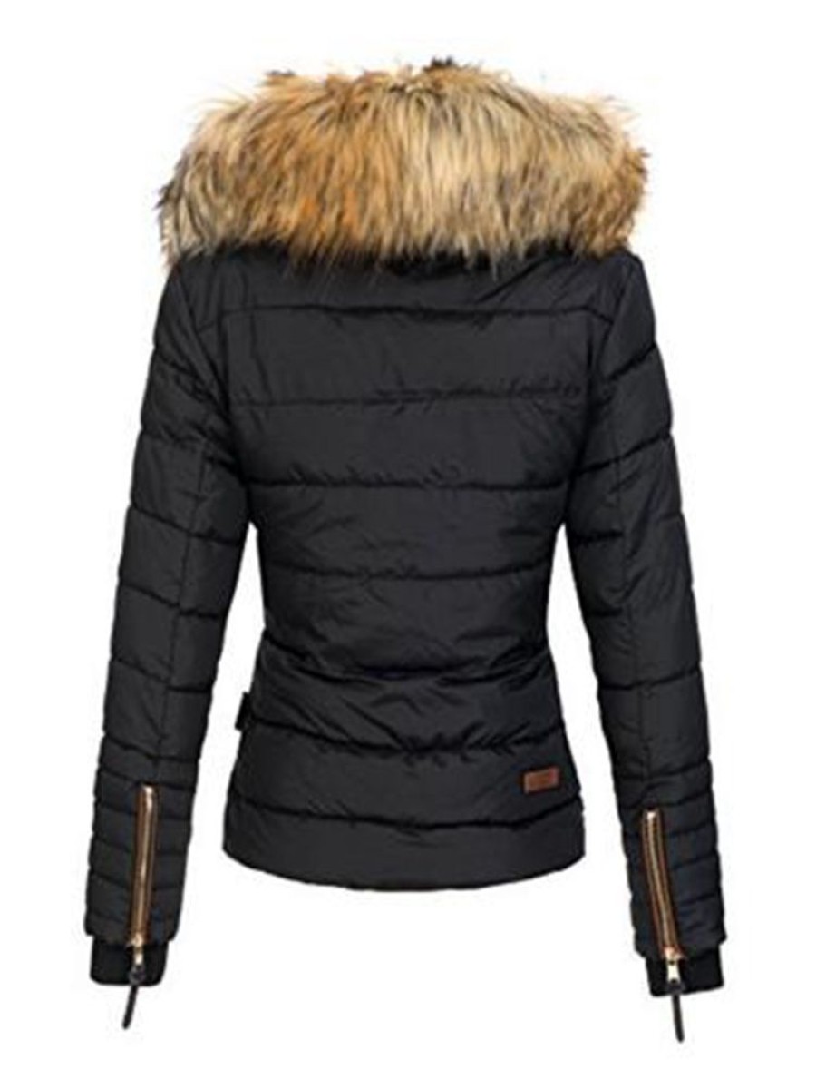 Women ericdress | Faux Fur Collar Zipper Patchwork Women'S Overcoat Black